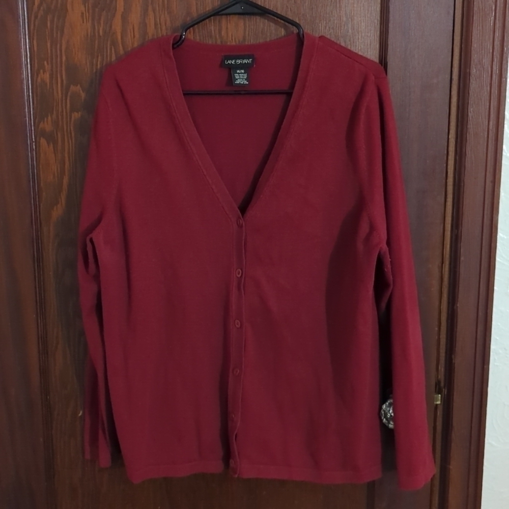 Lane Bryant Red Long Sleeve Button Front Cardigan Size 14/16